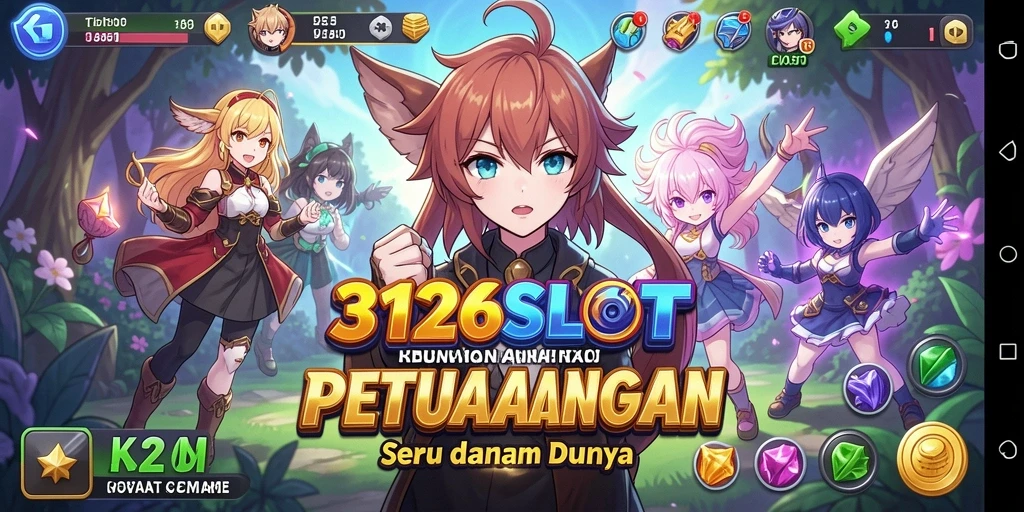 Screenshot gameplay 3126SLOT menampilkan karakter anime yang penuh warna.