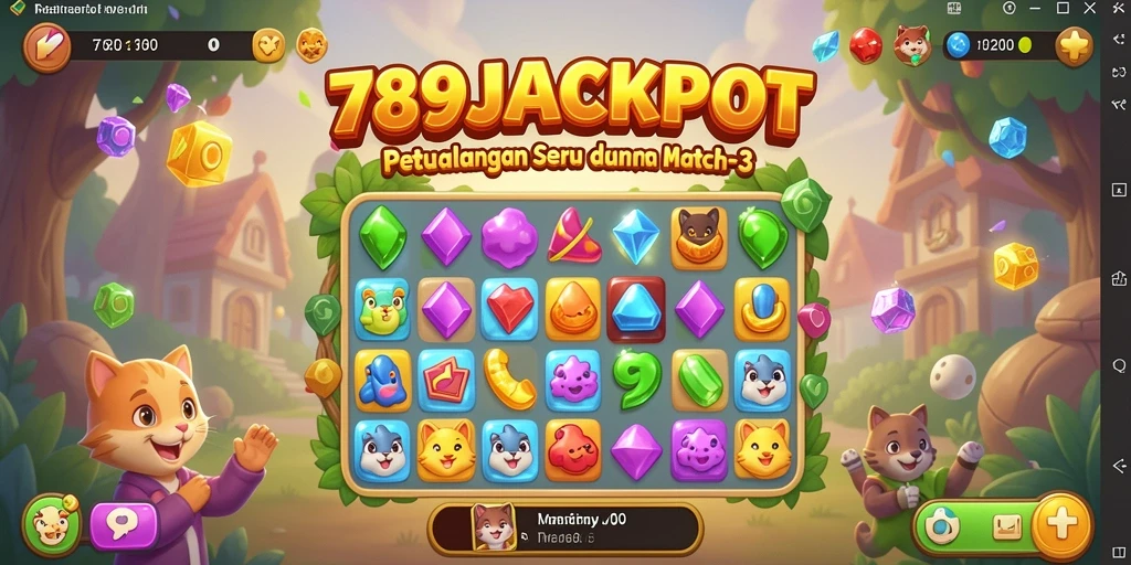Screenshot gameplay 789JACKPOT yang menunjukkan tantangan Match-3.