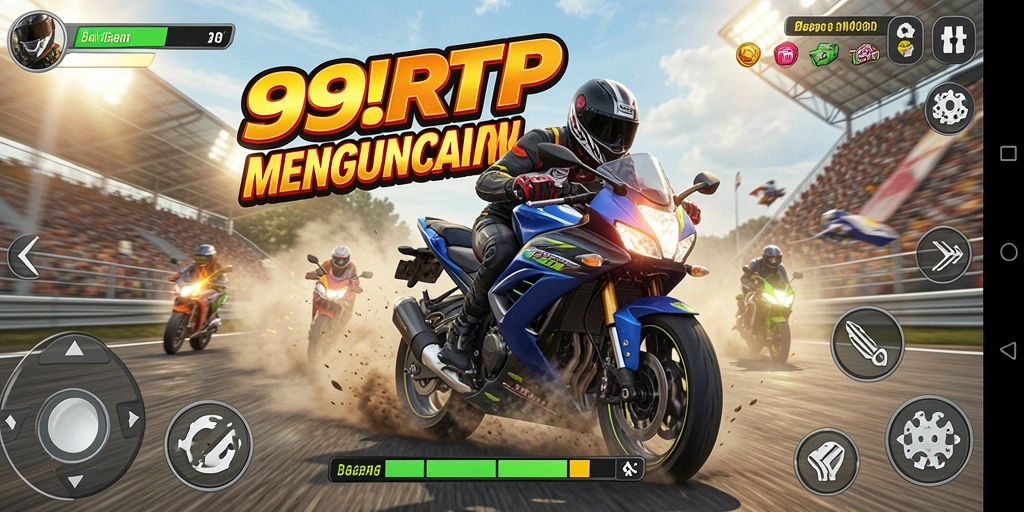 Tampilan screenshot 99RTP menampilkan aksi balapan motor yang seru.