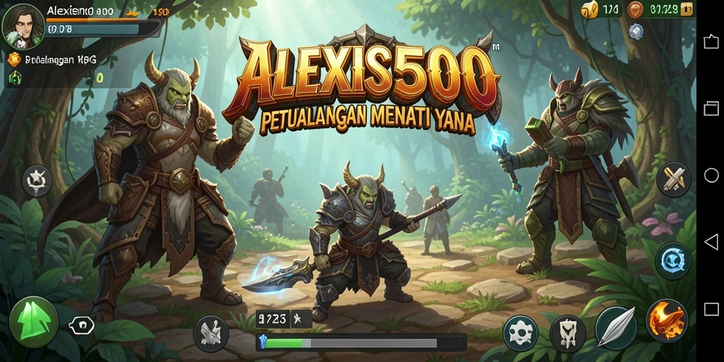Screenshot utama ALEXIS500 menampilkan aksi pertarungan RPG yang dinamis.