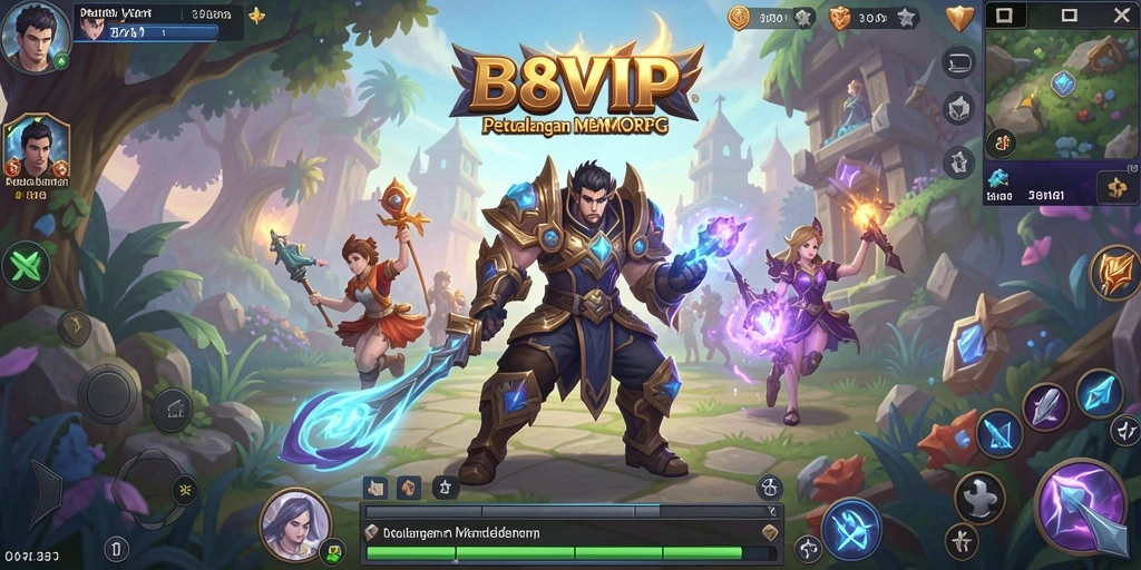 Screenshot B8VIP menampilkan pertempuran epic dalam dunia MMORPG.