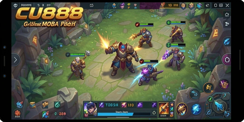 Screenshot gameplay CU888 menunjukkan aksi seru pertempuran MOBA.