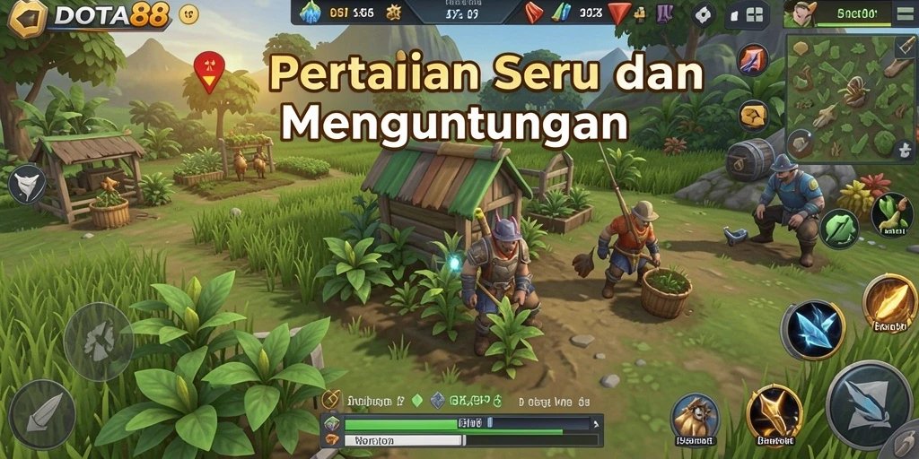 Tampilan gameplay DOTA88 dengan ladang yang subur.