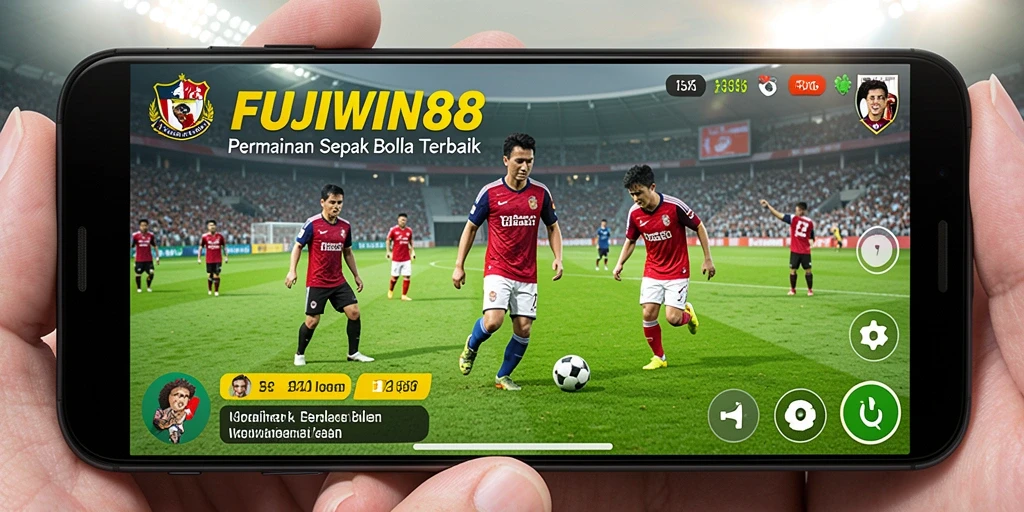 Screenshot gameplay <strong>FUJIWIN88</strong> menampilkan aksi seru di lapangan sepak bola.