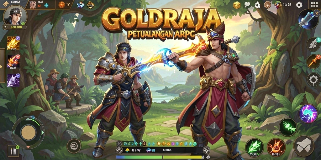 Tampilan gameplay epik dari GOLDRAJA yang penuh aksi.