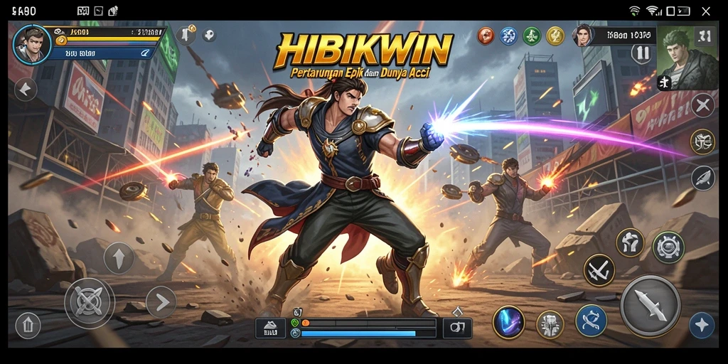 Tampilan grafik HIBIKWIN yang menegangkan saat pertarungan.