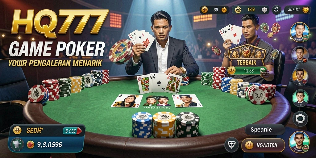 Screenshot gameplay HQ777 yang menunjukkan aksi poker seru.