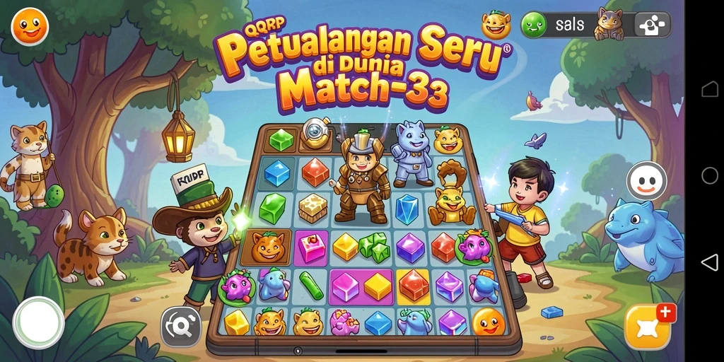 Screenshot gameplay QQRP yang menunjukkan level match-3 yang menantang.