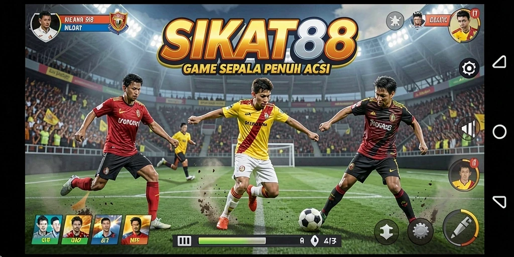 Tangkapan layar gameplay SIKAT88 menampilkan aksi sepak bola seru.