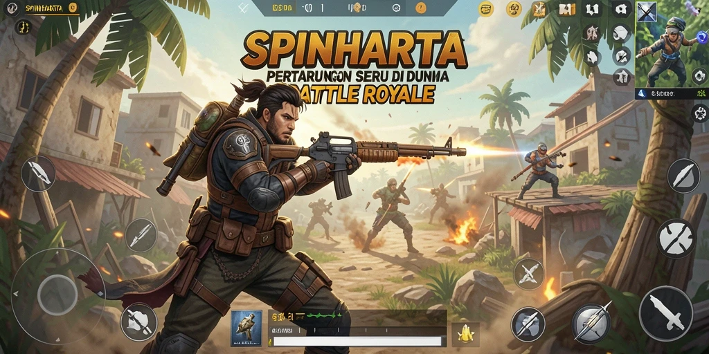 Tangkapan layar SPINHARTA menunjukkan aksi mendebarkan dalam pertarungan Battle Royale.