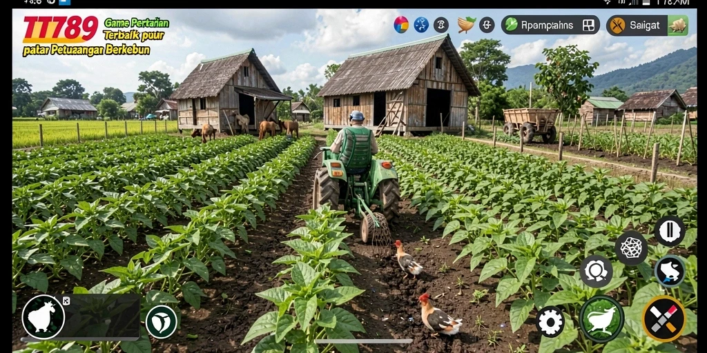 Tangkapan layar gameplay TT789 yang menunjukkan proses berkebun.