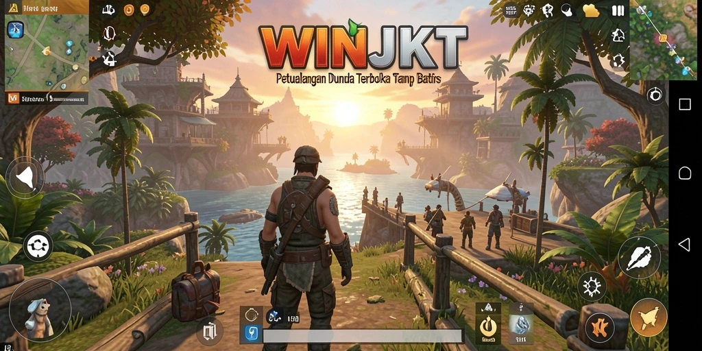 Screenshot gameplay WINJKT yang menunjukkan eksplorasi dunia terbuka.